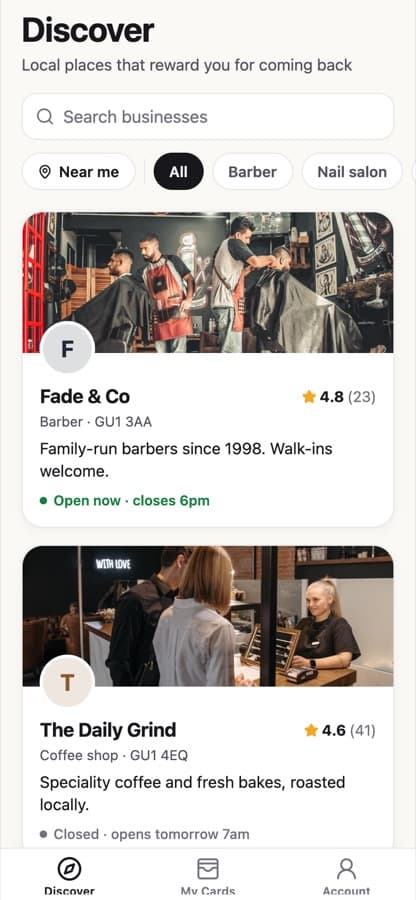 The first app screen