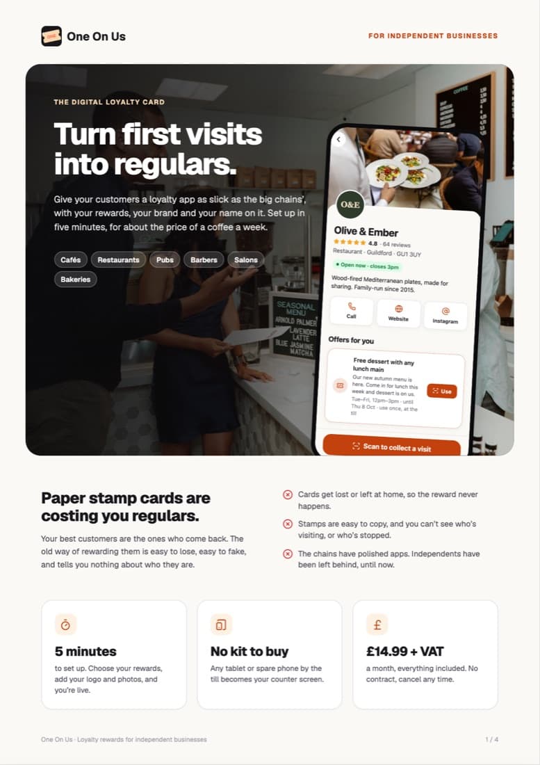 Brochure page one: turn first visits into regulars